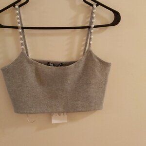 ZARA COCKTAIL CAMISOLE.. PEARL STUDDED STRAPS.   NEW WITH TAG. SIZE LARGE